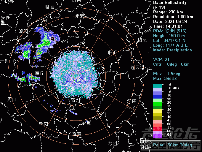 徐州雷达识别了  中强度回波从金乡嘉祥交界“入侵”我市境内-1.gif