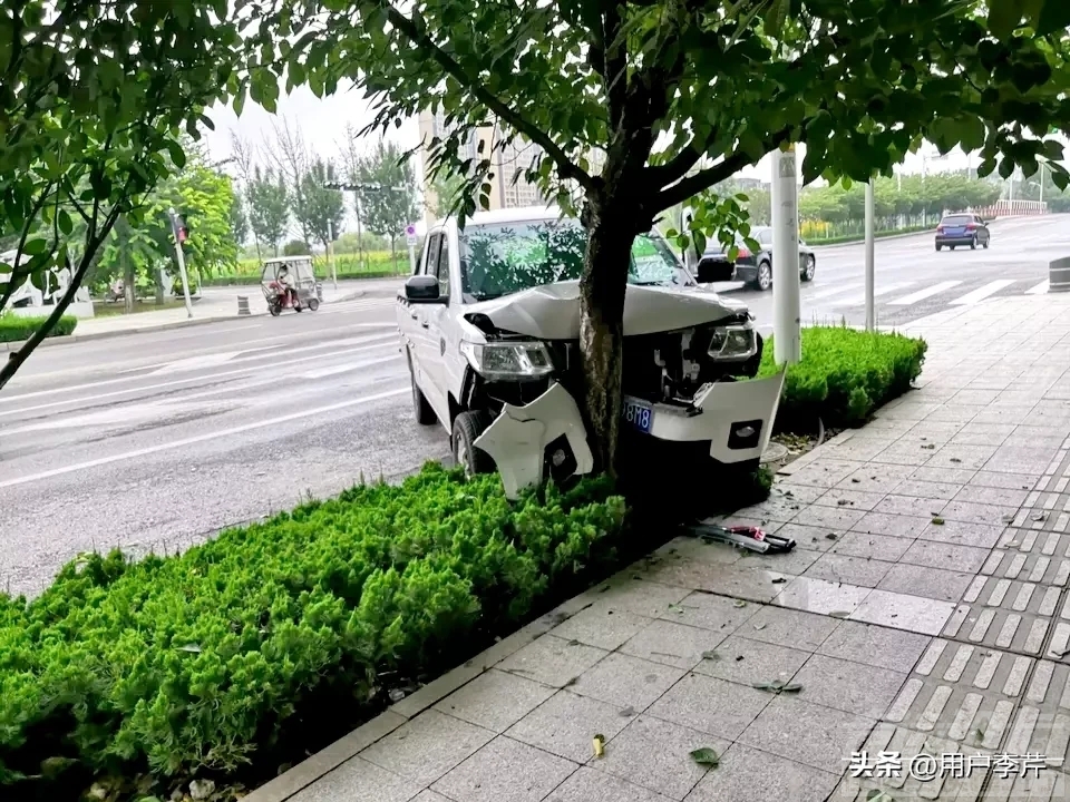 上午十点多济宁渔皇路与青莲路交汇处红绿灯路口，皮卡车为了躲避其它车辆冲上路边绿...-5.jpg