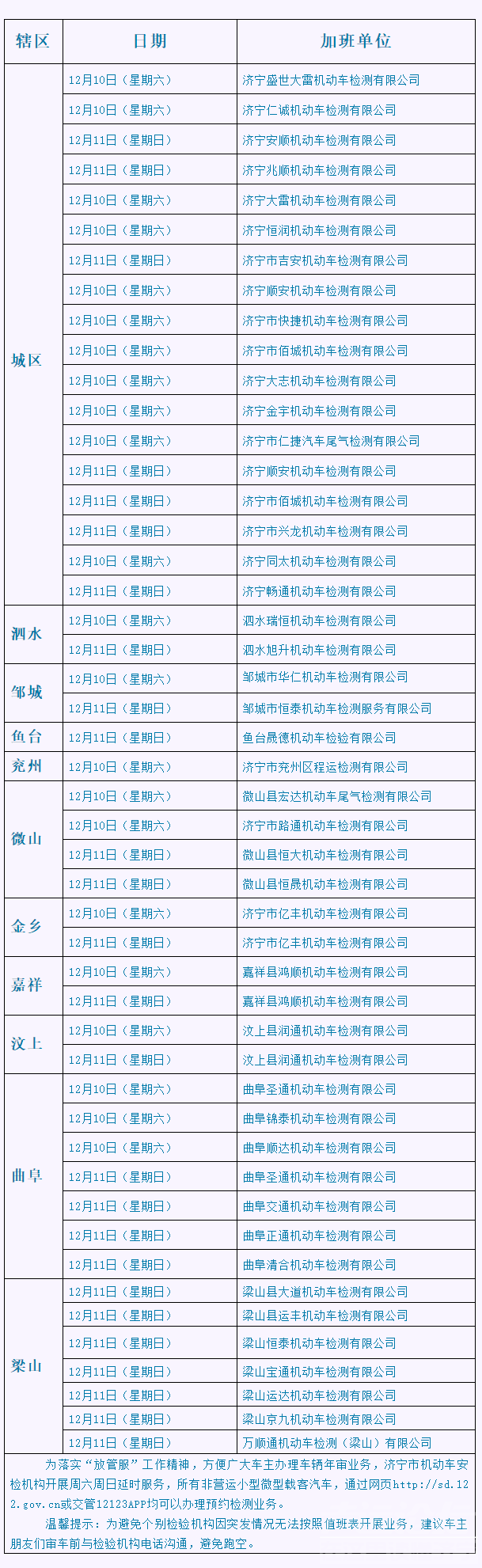 济宁机动车检验机构周六周日预约检验一览表-1.png