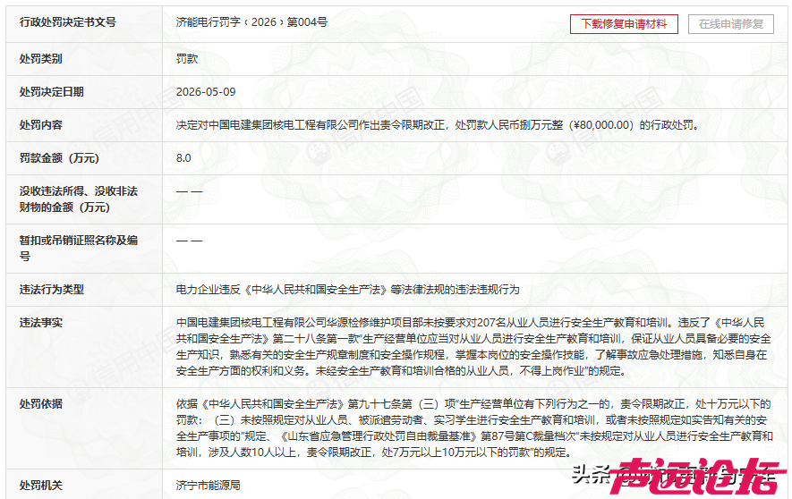 中国电建集团核电公司因未按要求对207人安全教育培训在济宁被罚8万！-2.jpg
