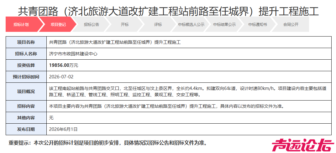 投资近2亿元！济宁共青团路提升工程7月启动招标-1.jpg